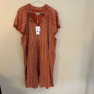 Cupio Womens Dress 2X Striped Orange Tiered Short Sleeve Crochet‎ Trim New